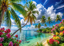 7x5ft Summer Hawaiian Beach Photography Backdrop Tropical Flower Palm Leaves Bac