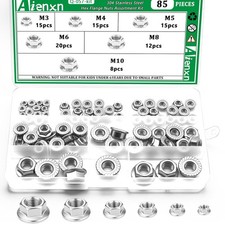 85pc Hex Flange Nut Assortment Kit 304 Stainless Steel M3 M4 M5 M6 M8 M10 Set