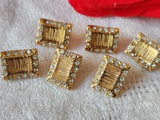 Lotto 6 Bottoni Vintage In Metallo Con Strass 1,3 X 1,1 Cm Ref 989