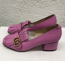 Gucci Suede GG Marmont Pumps Shoes 7 US 37 EU Pink Fringe Heels Bag Runway BB16