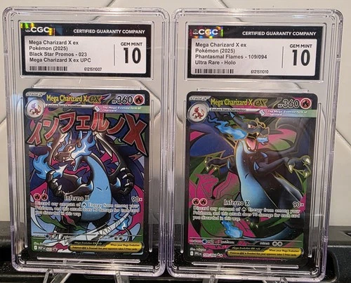 Mega Charizard X ex 2025 Black Star Promo 23 & Charizard 109/094 CGC 10
