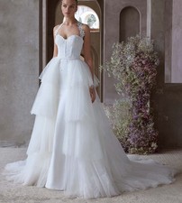 2 in 1 Crepe Wedding Dress Wedding Dress with Removable Tulle Tiered Skirt Buttons
