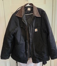 Vtg CARHARTT Jacket Black Quilted Liner Work Chore Coat Men