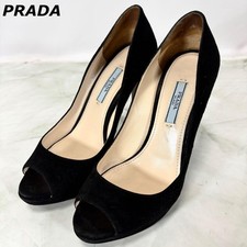 PRADA Suede High Heel Pumps Gold Logo Size 36.5 Made in Italy From Japan