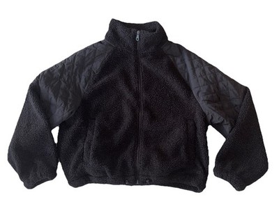 NEW Offline By Aerie Ski Lodge Black Sherpa Jacket With Quilted Sleeves Sz S NWT