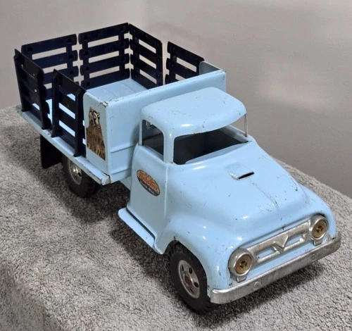 Original 1950's Tonka Farms Stake Truck Light Blue Pressed Steel