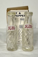 Vintage Pepsi Cola Swirled Glass Salt and Pepper Shakers 1960s w/ Original Box