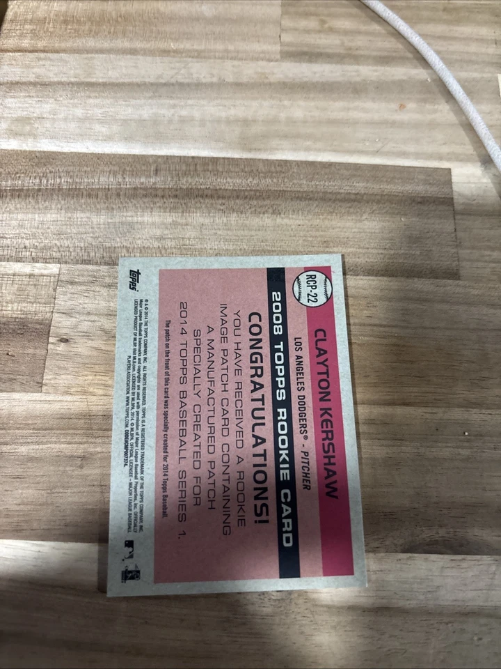 2009 Topps Клейтон Кершоу памятный дебютант нашивка карта Rcp-22 - Изображение 2 из 2