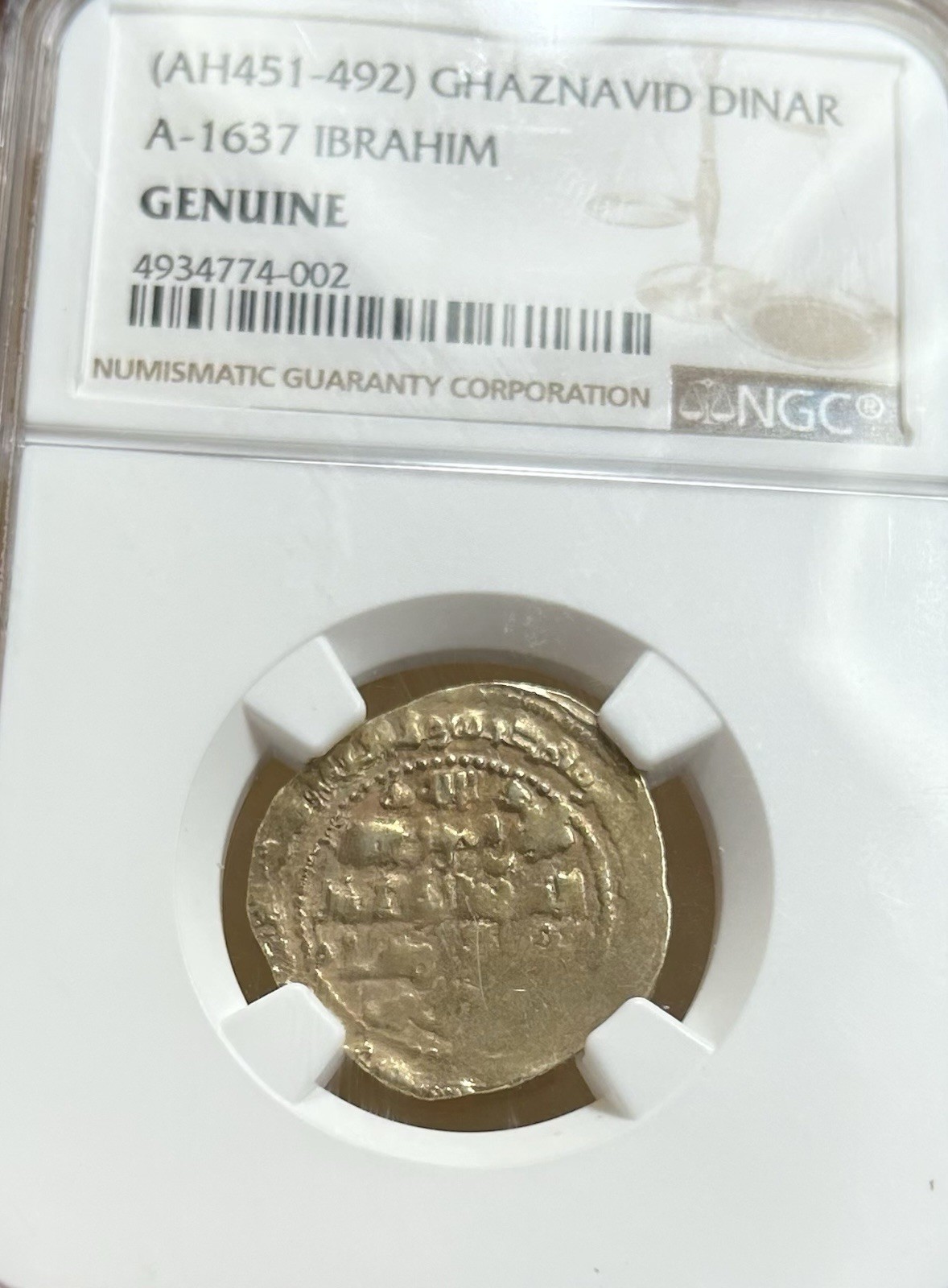 451-492 AH Ghaznavid GOLD Dinar Ibrahim NGC Genuine