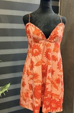 Free People Altura Printed Mini Dress Size Large Pink Orange NWOT Pockets