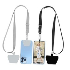 2 Pack Durable Nylon Phone Strap - Universal Tab Lanyard 2 Tabs X Black Gray