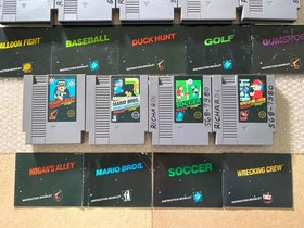 LOT OF 9 5-Screw Black Box NES Games (Balloon Soccer Mario) - CARTS + MANUALS