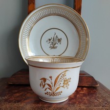 Antique Chamberlains Worcester 1797-1800 Porcelain Teacup Saucer White Gold 120