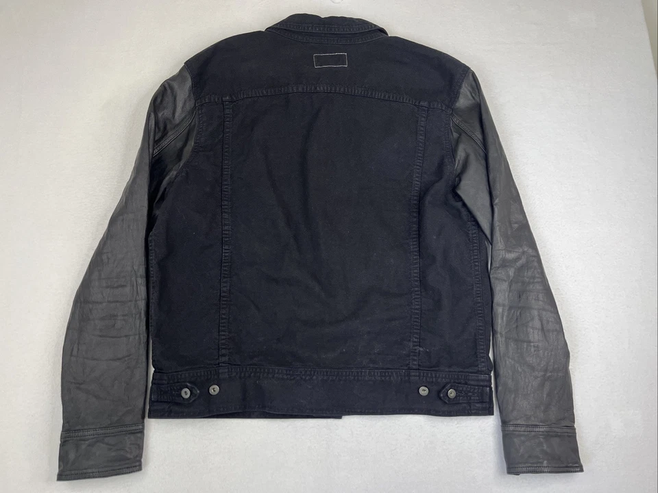 Rag & Bone Denim Jacket Mens XL Black Lambskin Leather Sleeves Trucker Biker - Image 2 of 4