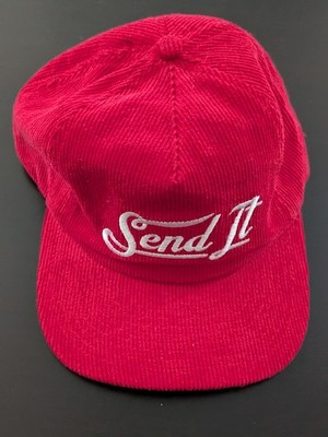 Send It Corduroy Snapback Trucker Hat Red Script Logo OSFM
