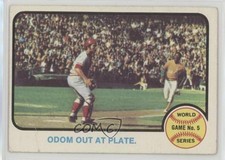 1973 Topps 1972 World Series Blue Moon Odom Johnny Bench Out at Plate HOF 3c5