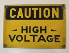 VINTAGE PORCELAIN ORIGINAL SIGN CAUTION HIGH VOLTAGE Yellow Black 10x6 7/8 NICE!