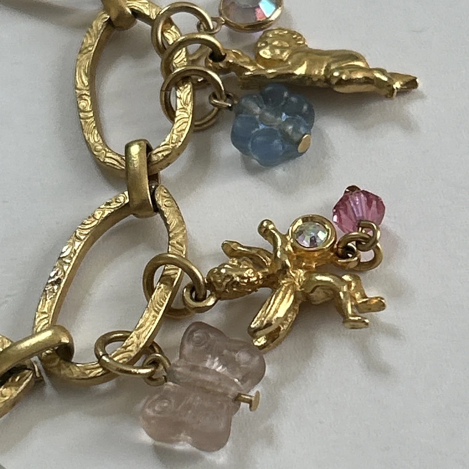 Vintage Kirks Folly Gold Charm Bracelet CHERUBS with Flowers and Butterflies - Image 4 of 4