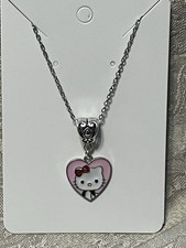 Sanrio Hello Kitty Heart Charm Cartoon Adorable Fun Pendant Silver Necklace 18  