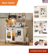 Play Kitchen for Kids, Wooden Kids Play Kitchen Playset Chef Pretend Play Set...