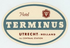 Hotel Terminus Utrecht Holland Netherlands Vintage Luggage Label