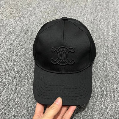 Celine Triomphe Baseball Cap Black Embroidered Logo Cotton Canvas Hat Luxury