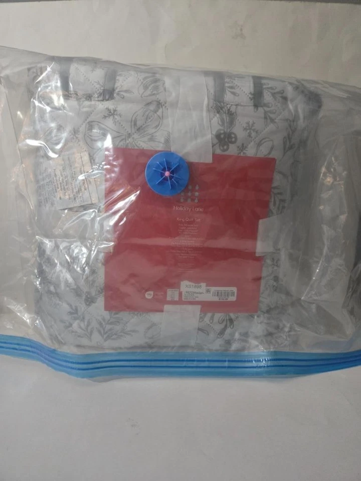 Holiday Lane Christmas Toile 4 Pc. Gray King Reversible Quilt Tote Set - Image 3 of 3