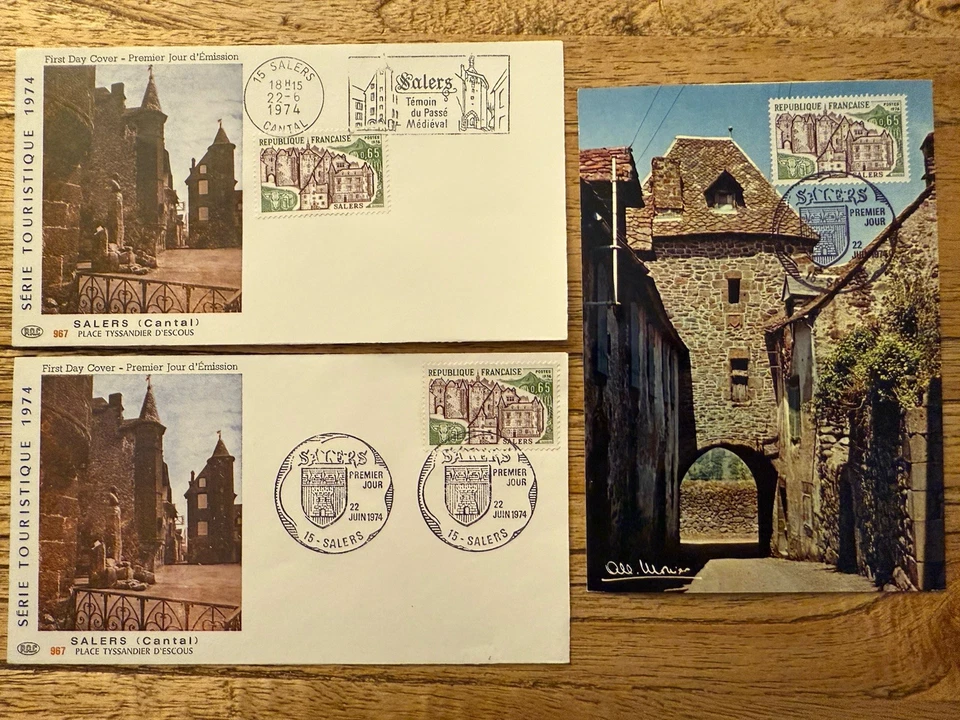 PAC FDC 1974, 1 Enveloppe, 2 Cartes 1er Jour, Salers Cantal - Photo 1/1