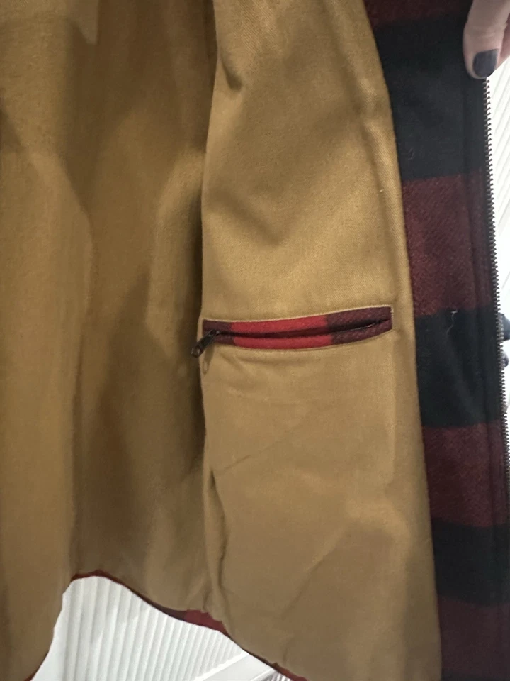 Cabela’s Buffalo Plaid Double Mackinaw Wool Hunting Jacket Sz Large - Image 4 of 4