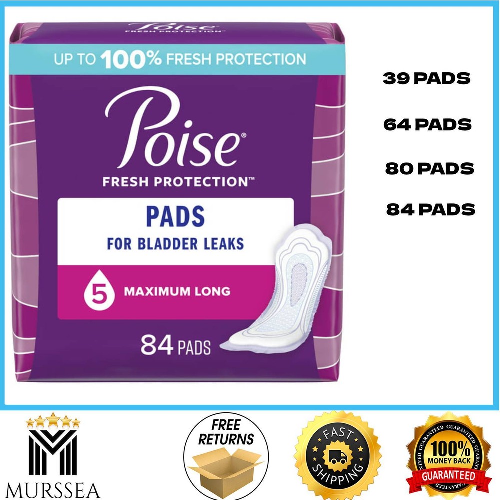 Poise Incontinence Pads, Maximum Absorbency, Regular Length & Long Length
