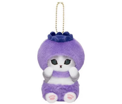 Cute New Mofusand Plush Blueberry Purple Cat Keychain Charm Bag Holder Toy