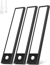 3 Pack 76 LED Motion Sensor Light, 8 inch USB Rechargeable under Cabinet Lights