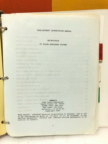 Genesis UV Flood Exposure System Preliminary Instruction Manual - Picture 3 of 3