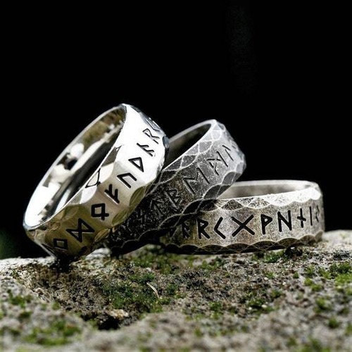 Vintage Viking Rune Ring Stainless Steel Celtic Norse Pagan Ring Band - Picture 4 of 10
