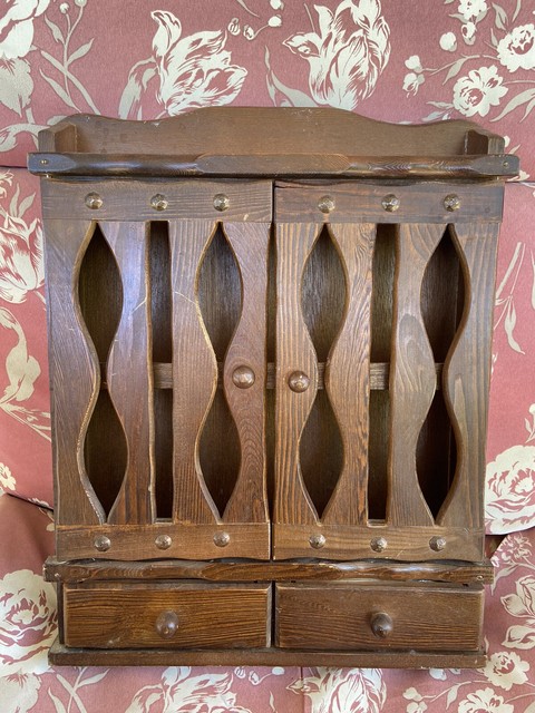 Vintage Wooden Spice Herb Cabinet 2 Doors 2 Drawers Wall Hanging Ebay