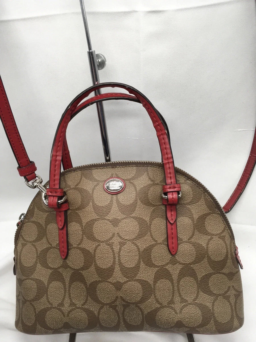 Coach Peyton Mini Dome PVC Leather Shoulder Handbag Khaki Small DISTRESSED STRAP