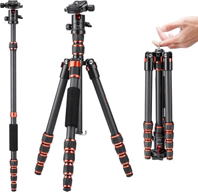 K&F CONCEPT 60'' Carbon Fiber Camera Tripod Compact Travel w/ 360° Ball for DSLR