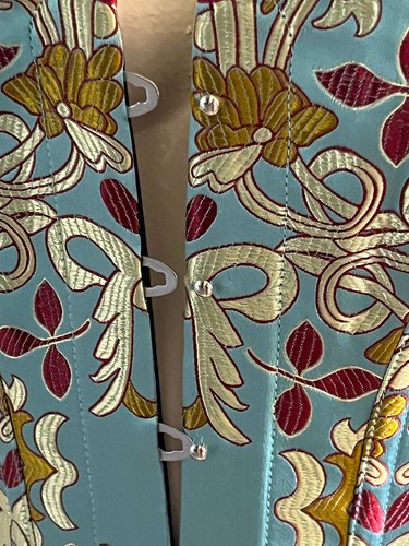 Overbust Corset Progressive Design Silk Brocade 22” Blue Boned - Picture 8 of 18