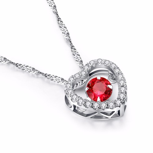 Dancing 925 Sterling Silver Round Ruby Simulated Heart Shape Pendant Necklace - 第 3/6 張圖片