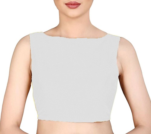 Women Dupion Silk Blouse Boat Neck Sleeveless Handmade Designer Choli Crop Top - Picture 41 of 44