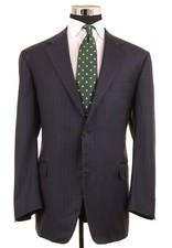 Canali Brown Label Made in ITALY Blue Striped 100 Wool Sport Coat Jacket 46 R