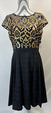 NWT Adrianna Papell Black  Gold Metallic Scroll Design Dress - Size Womens 10