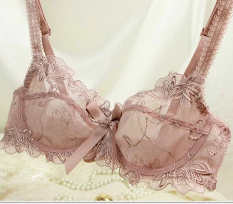 Sutiã de renda floral transparente sexy sem enchimento conjunto de sutiã respirável com fio ABCD - Imagem 3 de 4