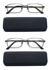 EYE ZOOM 2 Pack Rectangular Metal Blue Light Blocking Anti UV Reading Glasses