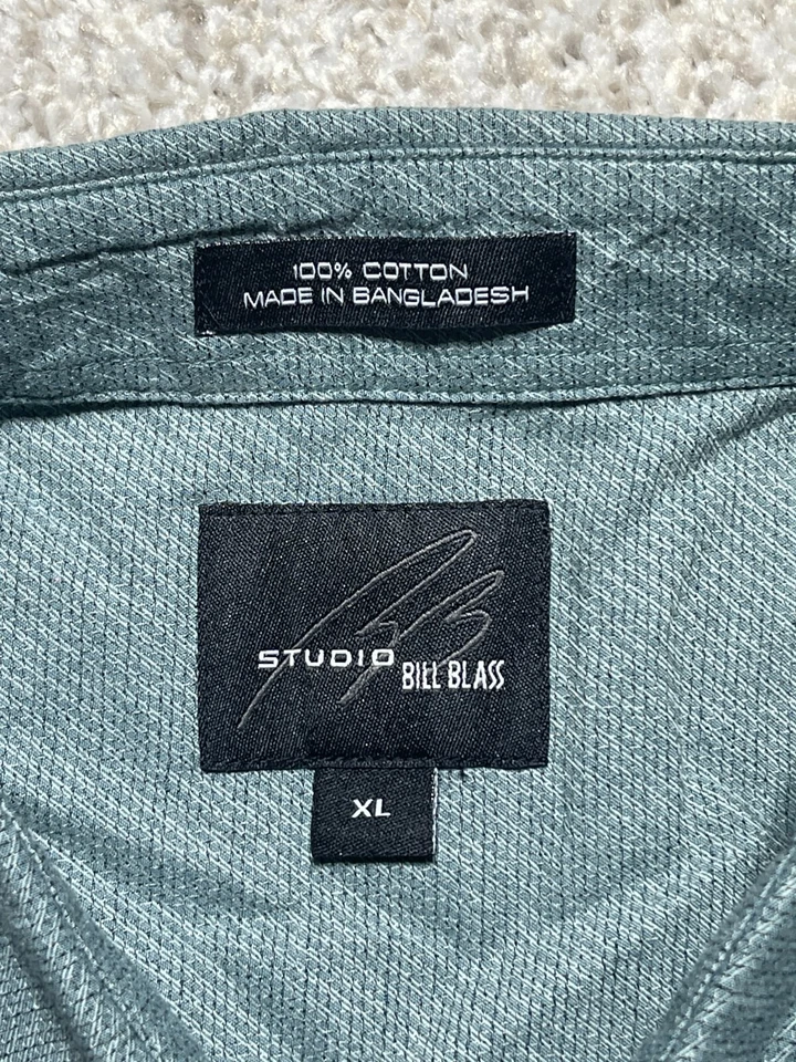 Camisa Studio Bill Blass Abotonada Para Hombre Extra Grande Verde Manga Corta Bolsillo Foto 2 de 4