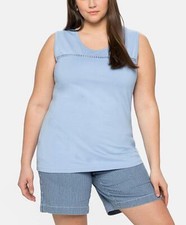 Sheego Damen Top Oberteil Ärmellos Rundhals Spitze mittelblau NEU