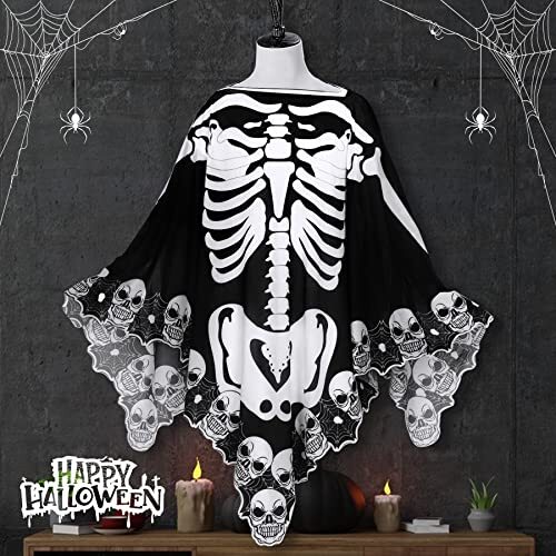 Halloween Lace Poncho Plus Size Halloween Skeleton Cape Day
