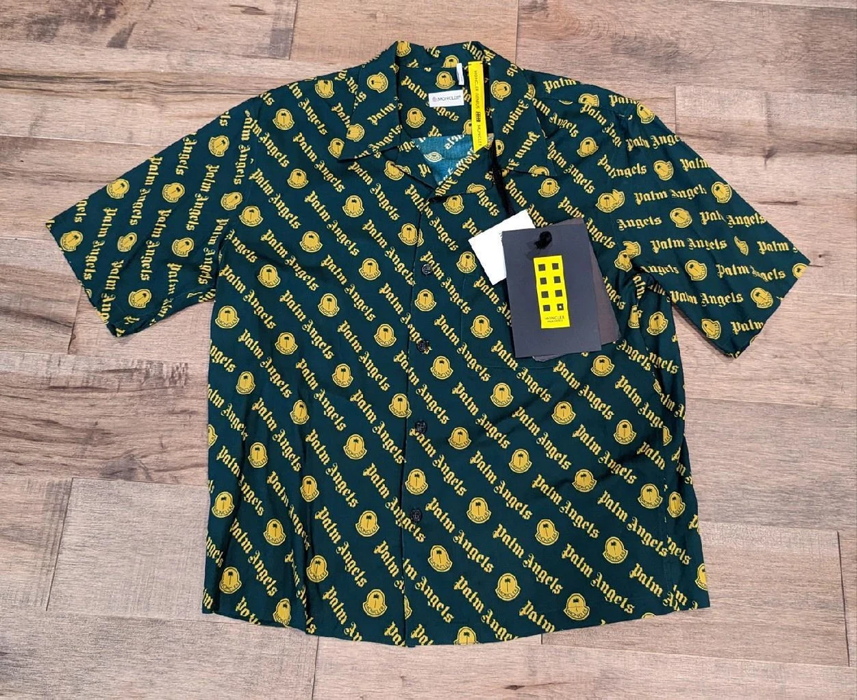 $625 Mens 8 Moncler Genius Palm Angels SS Button Up Shirt Dark Green 52 US  XL