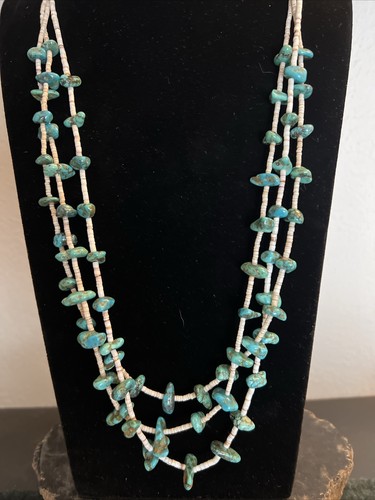 Collana Vintage Santo Domingo Turchese & Heishi 3 Fid 28"" 64,4 Grammi - Foto 4 di 9