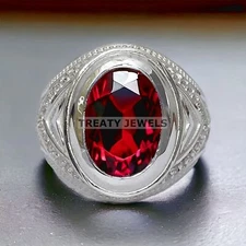 Garnet Oval Cut Gemstone With 925 Sterling Silver Ring For Men's #710 *